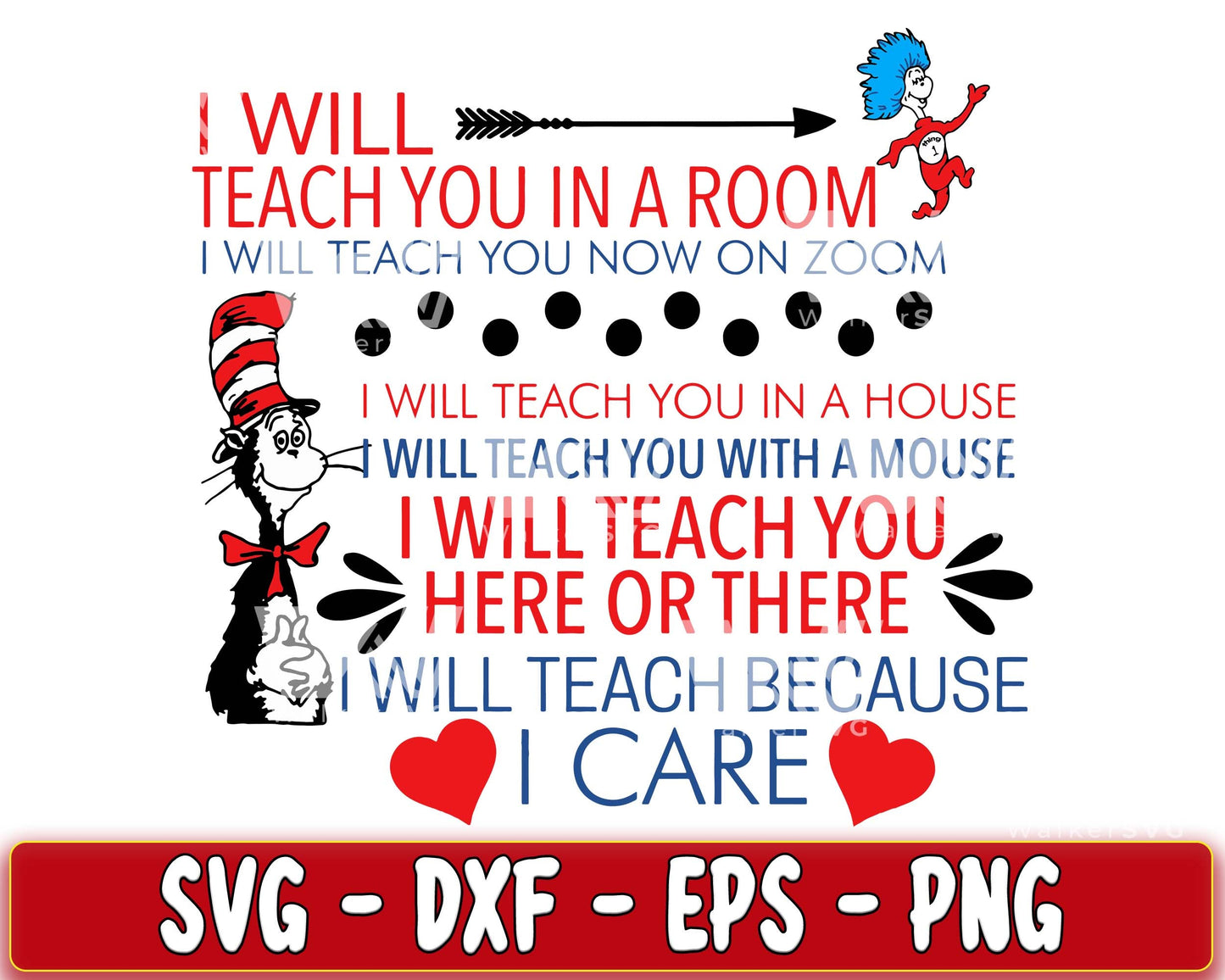 Dr.Seuss I will teach you in a room I will teach you now on zoom I will teach you in a house... SVG, EPS, PNG, DXF , cricut , file cut, for Cricut, Silhouette , digital download, Instant Download