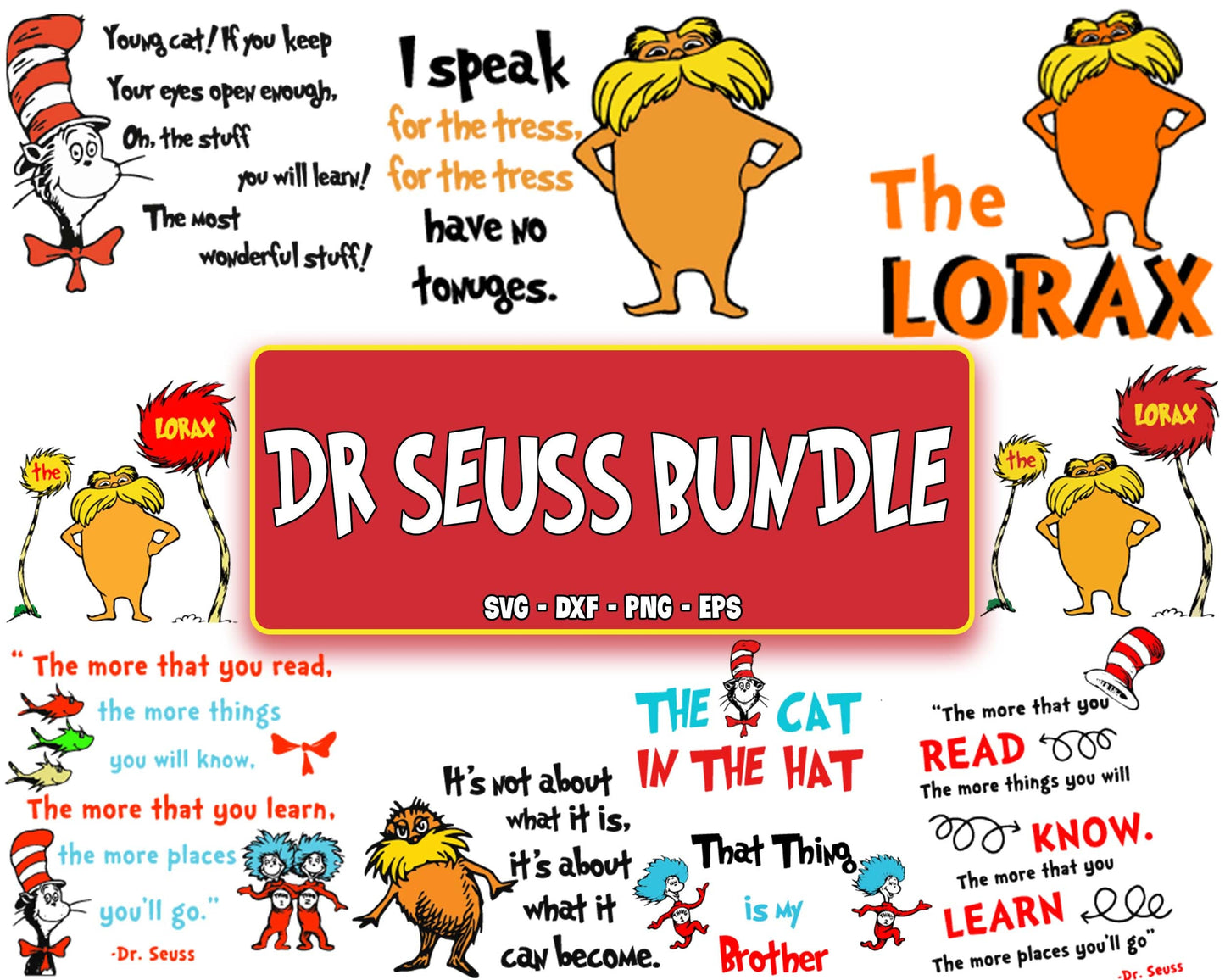 Dr seuss svg, the lorax svg, cat in the hat svg, tress SVG, EPS, PNG, DXF , cricut , file cut, for Cricut, Silhouette , digital download, Instant Download