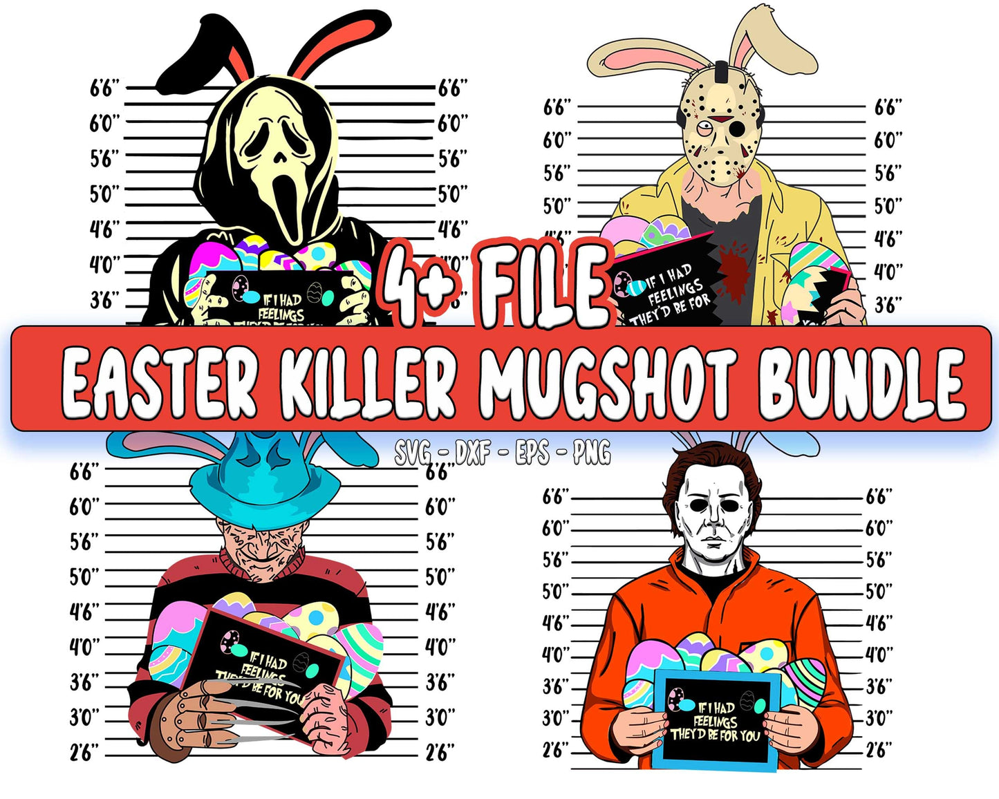 Easter Killer Mugshot bundle svg, Horror Easter svg Bundle, Happy Easter Day svg , Funny Easter svg - 4+ files Easter SVG, EPS, PNG, DXF for Cricut, Silhouette