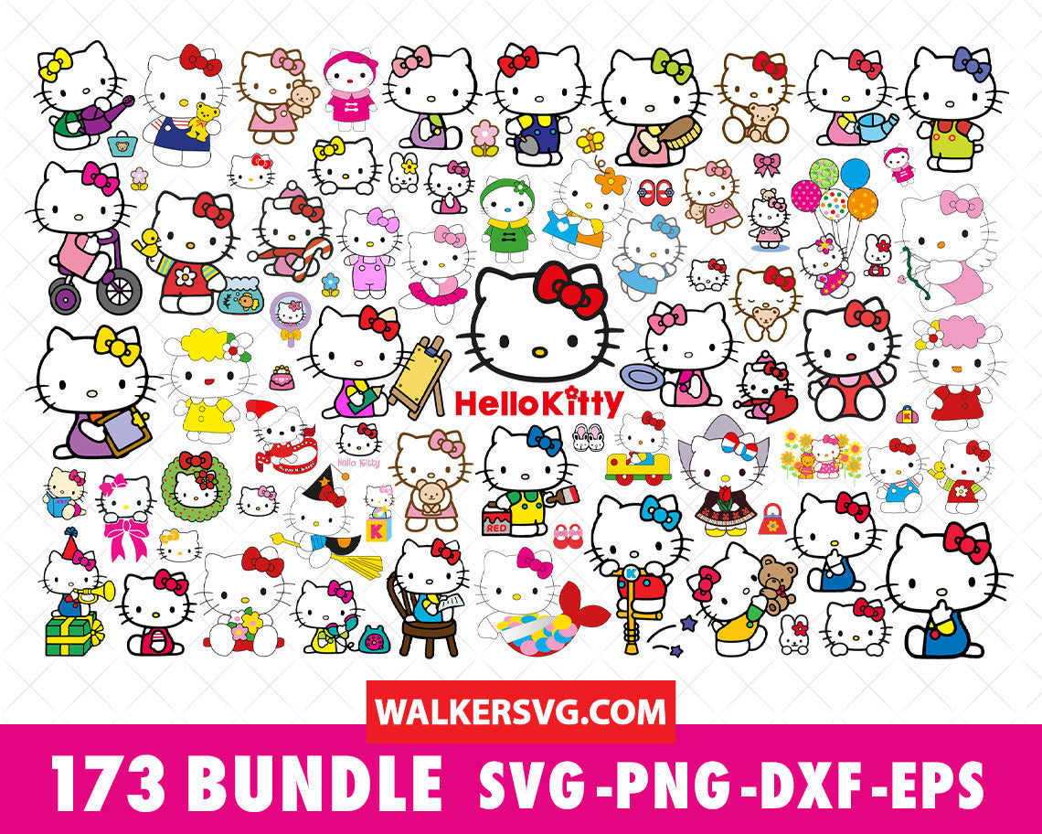 Hello Kitty Bundle SVG - PNG - EPS - DXF Instant Download Di