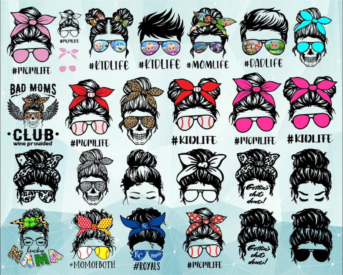 Messy Bun SVG Bundle - 100+ files Messy Bun SVG, EPS, PNG, DXF for Cricut, Silhouette