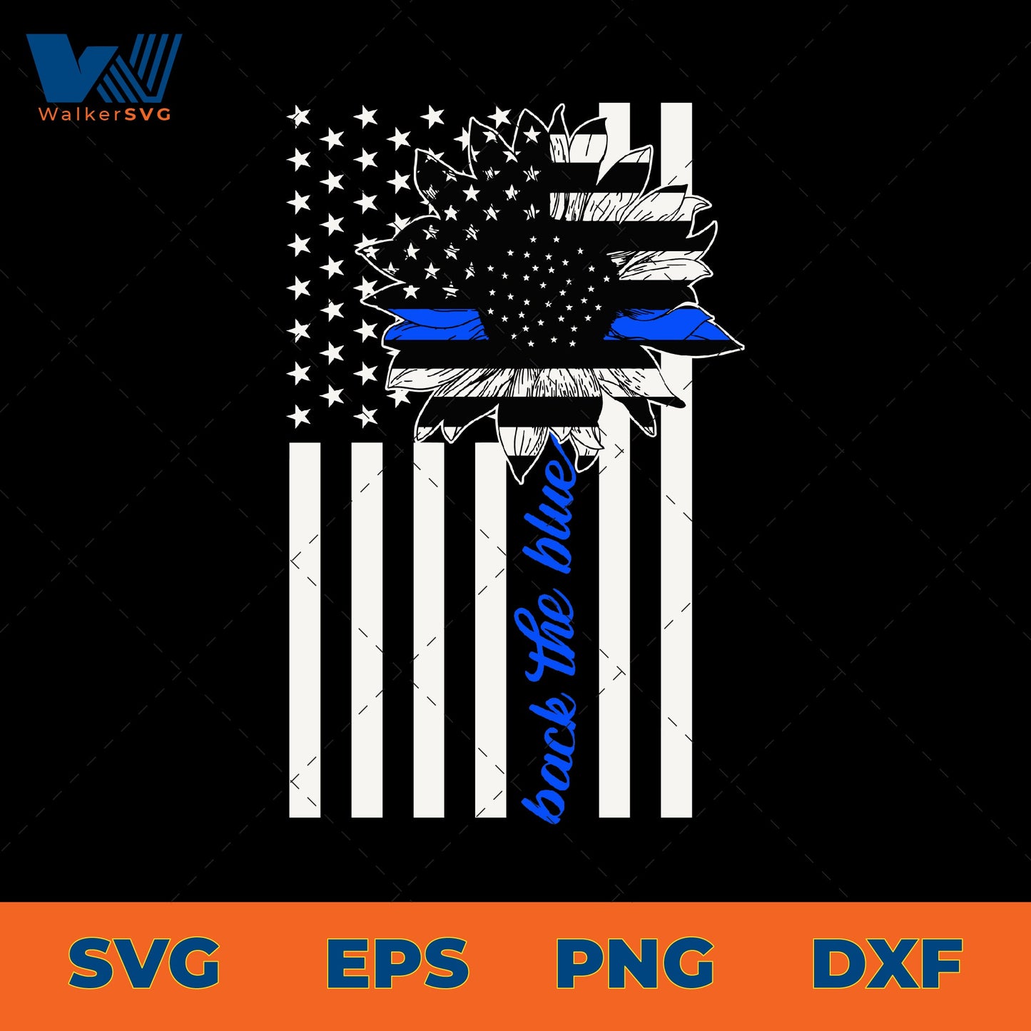 Back The Blue Flag Sunflower SVG