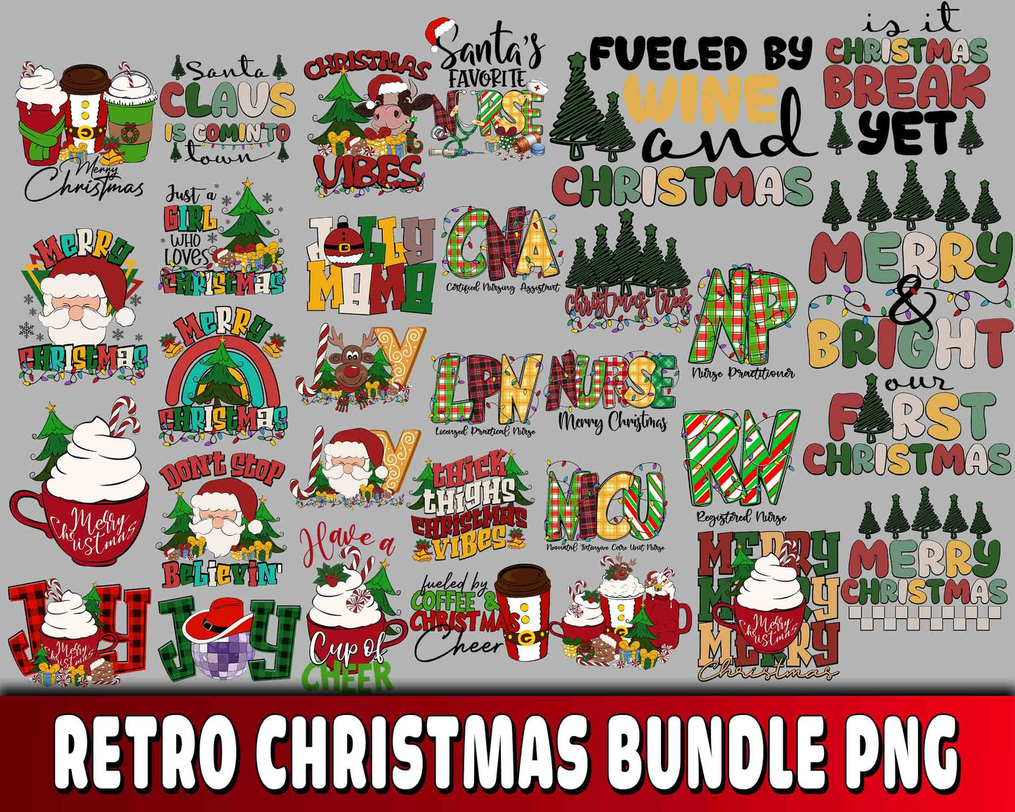 Retro christmas bundle PNG , Mega bundle Retro christmas PNG 5 , file cut , Silhouette, digital download, Instant Download