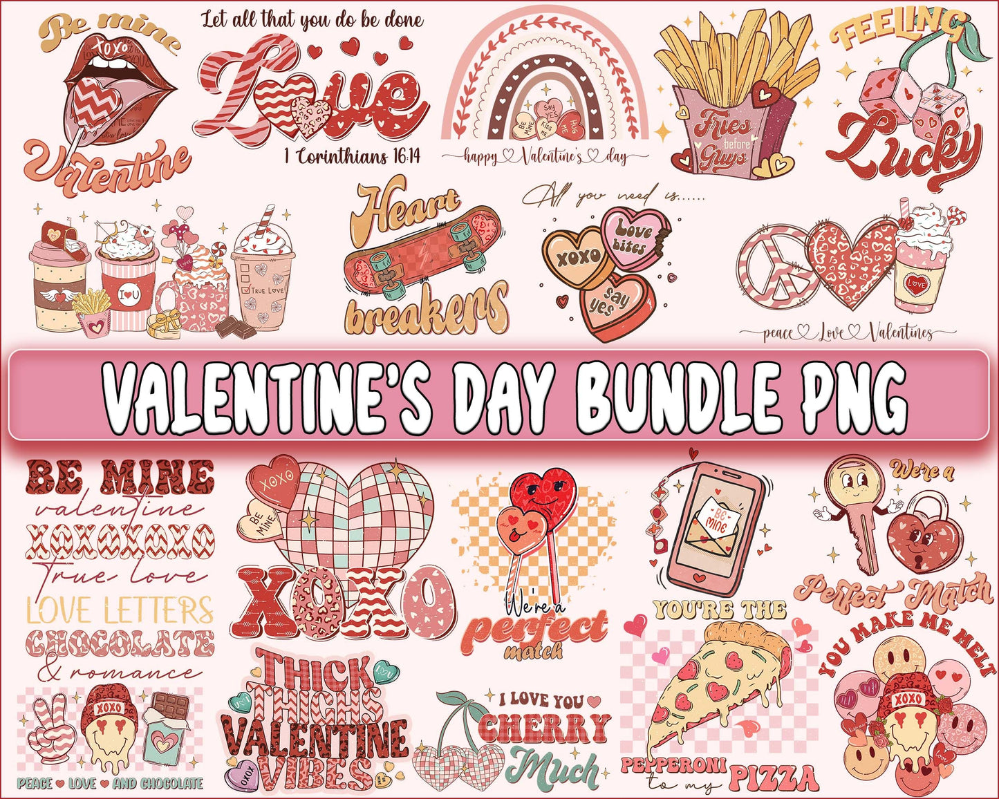 Retro Valentine's day bundle PNG , Valentines Day Sublimation , Valentines bundle sublimation, Digital Download, Instant Download