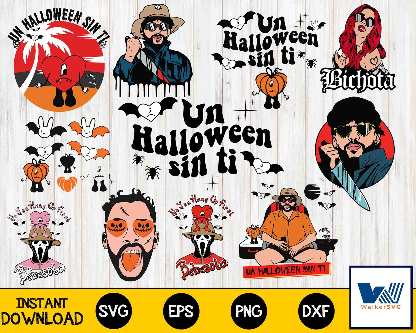 bad bunny halloween bundle SVG , file cut , for Cricut, Silhouette , digital download