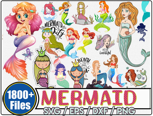 Mermaid SVG Bundle - 1800+ files Mermaid SVG, EPS, PNG, DXF for Cricut, Silhouette