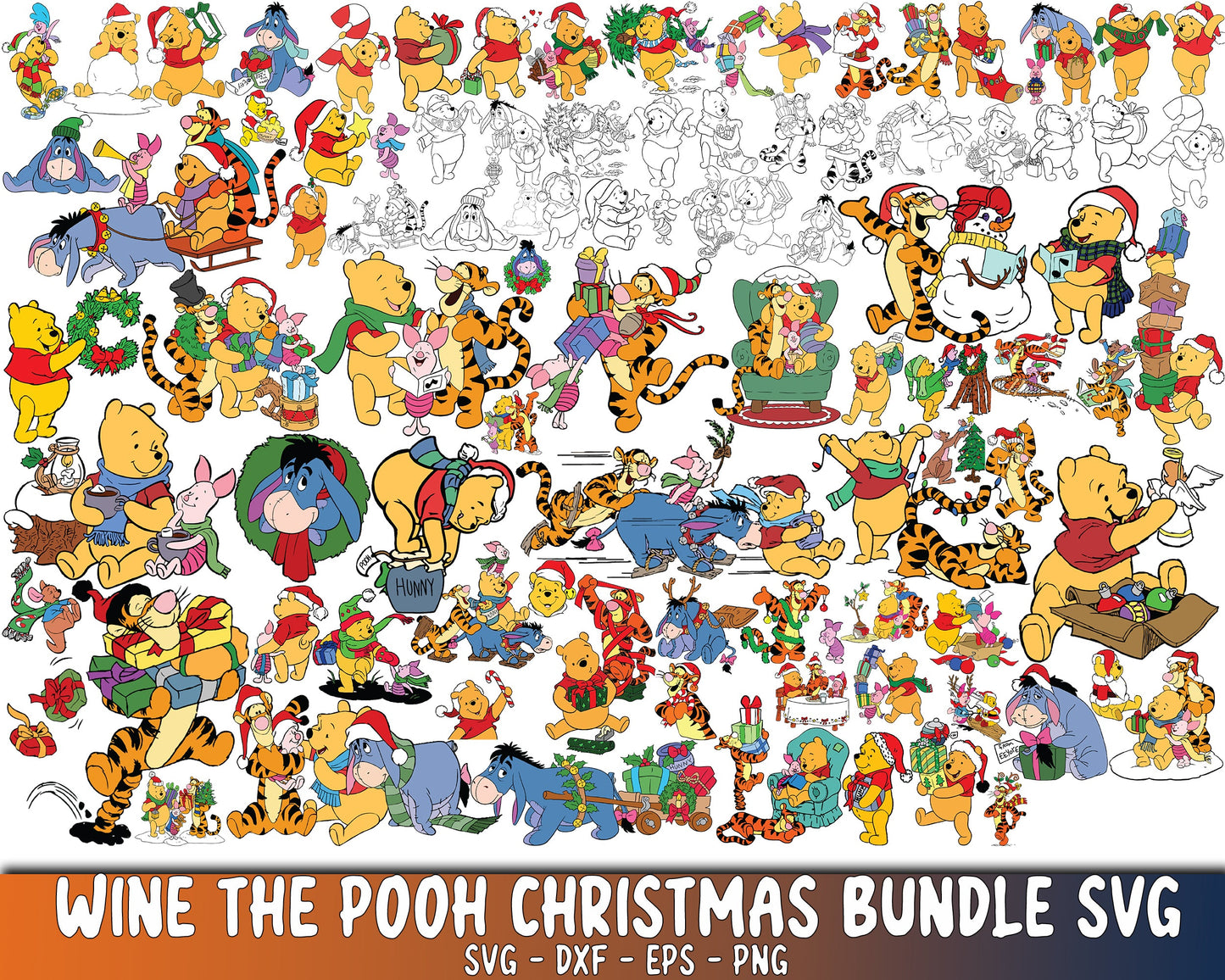 wine the pooh christmas bundle svg - wine the pooh christmas SVG, EPS, PNG, DXF for Cricut, Silhouette