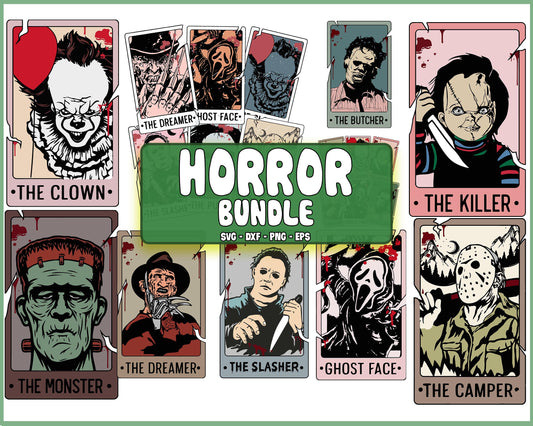 10 file Horror Characters svg, Retro Halloween Characters Tarot Card SVG, Retro Halloween Png, Horror SVG DXF EPS PNG, bundle halloween  Cutting Image, File Cut , Digital Download, Instant Download