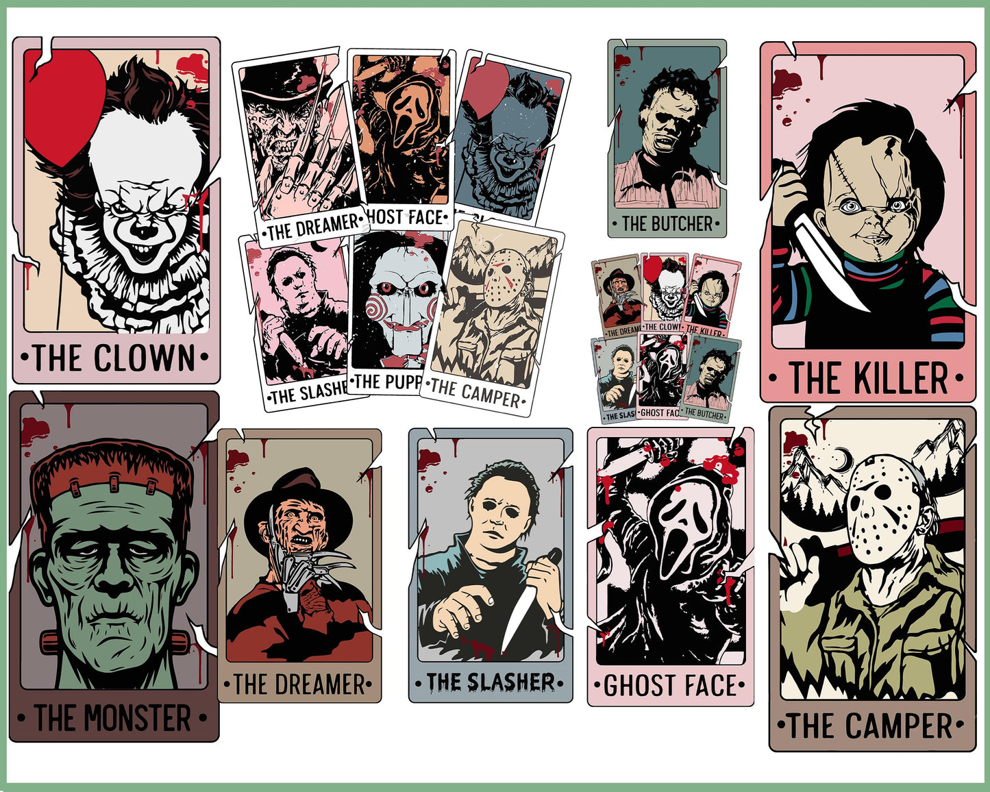10 file Horror Characters svg, Retro Halloween Characters Tarot Card SVG, Retro Halloween Png, Horror SVG DXF EPS PNG, bundle halloween  Cutting Image, File Cut , Digital Download, Instant Download