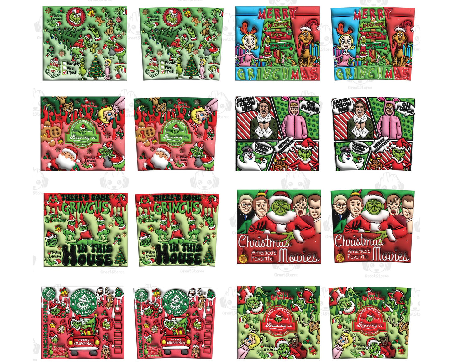 15+ 3D Inflated Christmas Tumbler Bundle, 3D Christmas Doodles 20oz Tumbler Wrap Bundle Png, Bundle Design Template for Sublimation