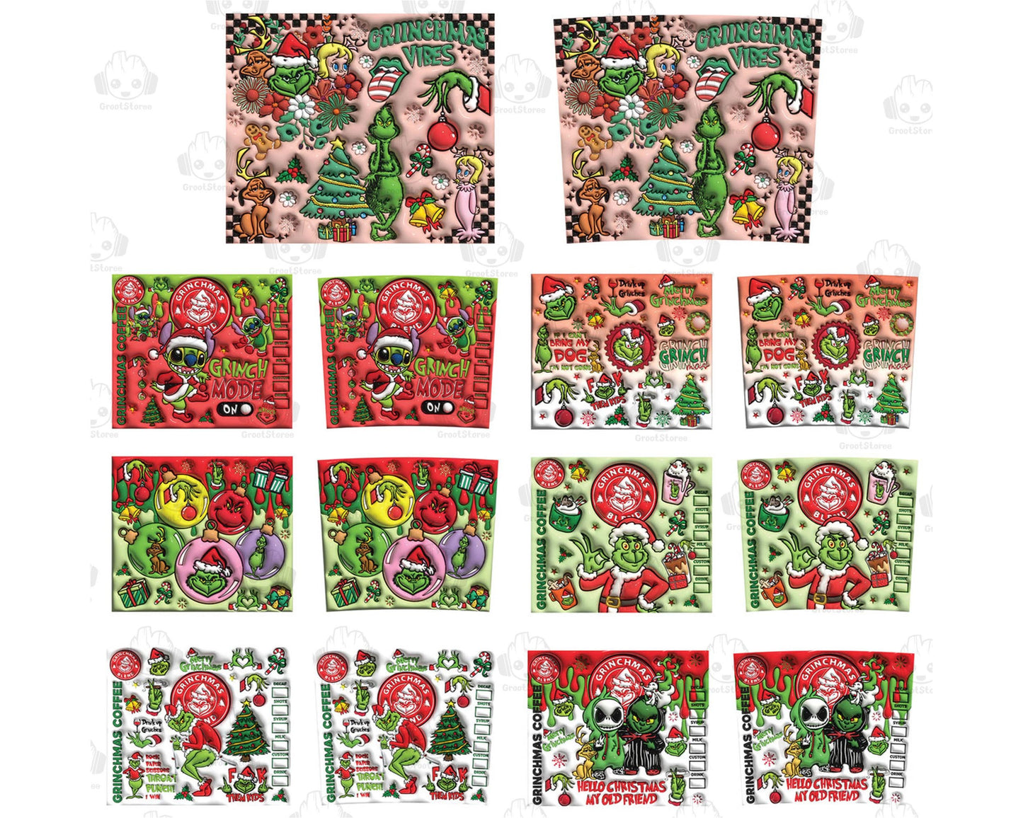 15+ 3D Inflated Christmas Tumbler Bundle, 3D Christmas Doodles 20oz Tumbler Wrap Bundle Png, Bundle Design Template for Sublimation