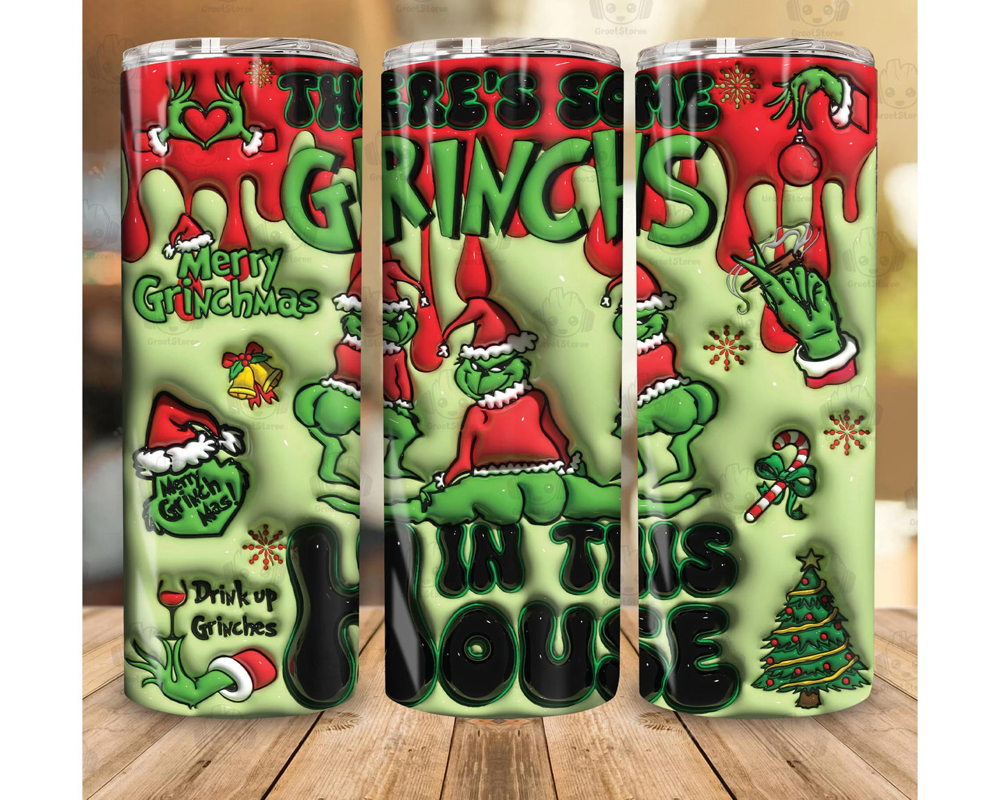 15+ 3D Inflated Christmas Tumbler Bundle, 3D Christmas Doodles 20oz Tumbler Wrap Bundle Png, Bundle Design Template for Sublimation