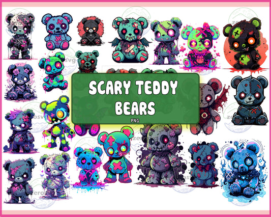 24 FILE Scary Teddy Bears PNG EPS SVG Spooky Zombie Teddybear Monster Teddy Bear Horror Teddy Scare Bear Downloadable  , Digital Download ,Instant Download