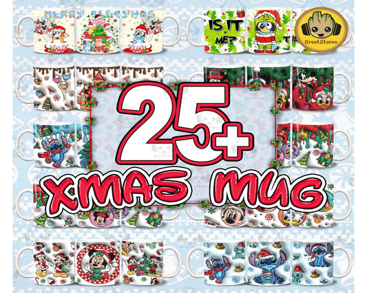 25+ 3D Christmas Character Inflated Mug Wrap Bundle, Funny Xmas Mug Png, 3D Xmas Puffy 11oz Mug , Digital Download ,Instant Download
