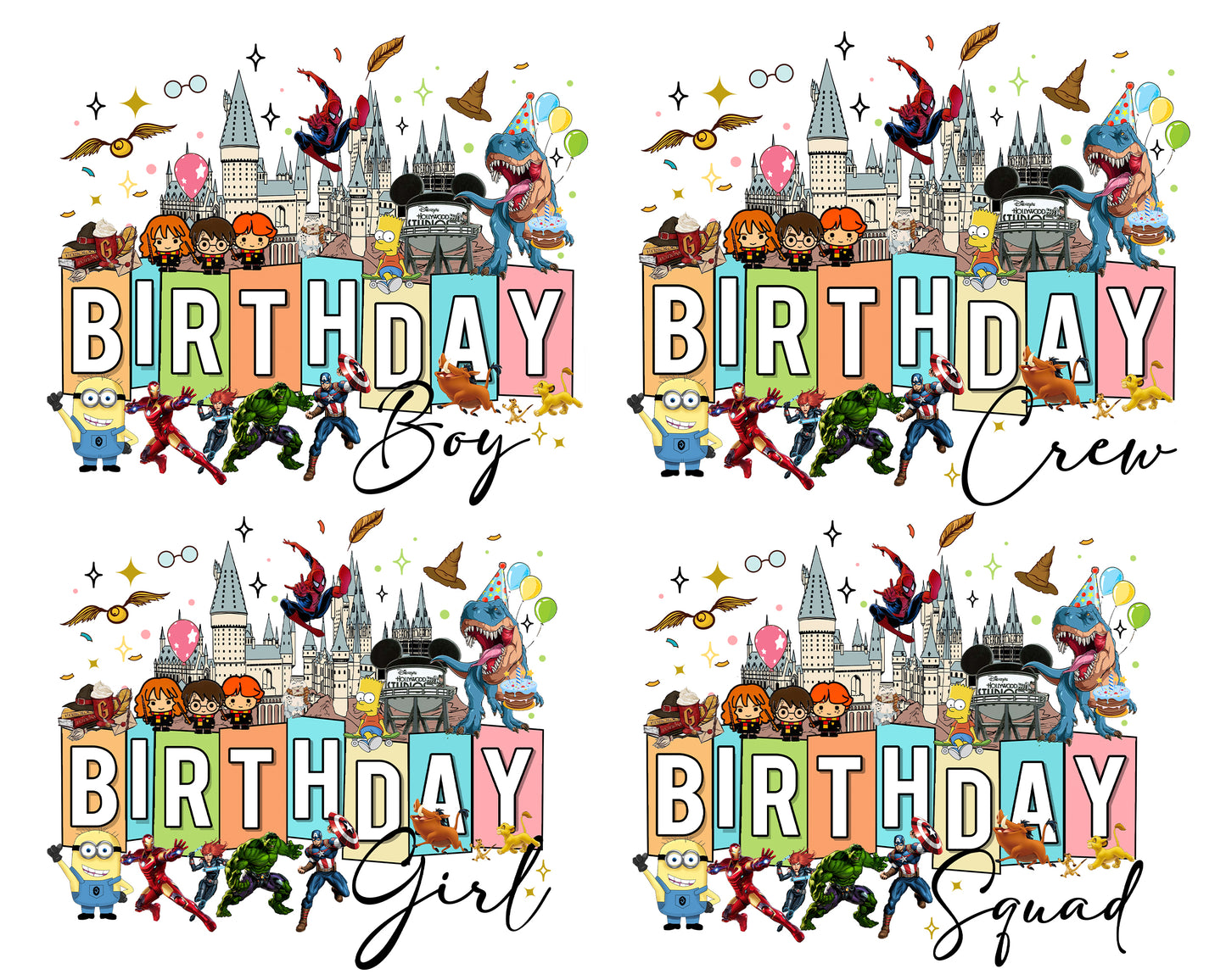 4 file Universal Birthday Squad bundle PNG , bundle halloween  Cutting Image, File Cut , Digital Download, Instant Download