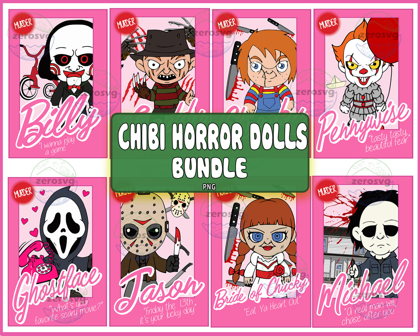 8 file chibi Horror Dolls bundle PNG , bundle halloween  Cutting Image, File Cut , Digital Download, Instant Download