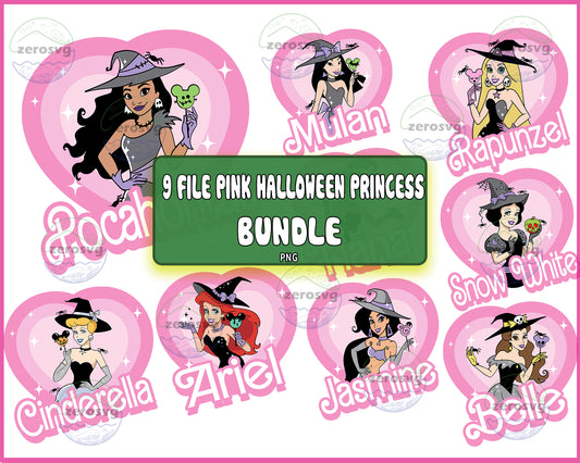 9 file pink halloween princess bundle png, Pink  princess PNG , Digital Download ,Instant Download
