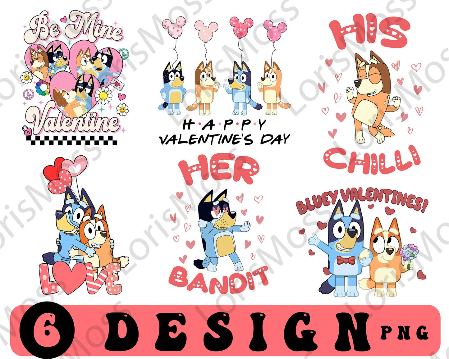 Blu-Ey And Bingo Couple Png, Blu-Ey Valentines Day Png, Blue Dogs Valentine'S Day, Digital Download ,Instant Download