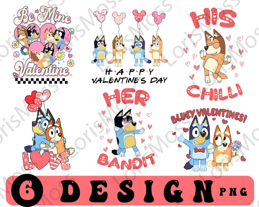 Blu-Ey And Bingo Couple Png, Blu-Ey Valentines Day Png, Blue Dogs Valentine'S Day, Digital Download ,Instant Download