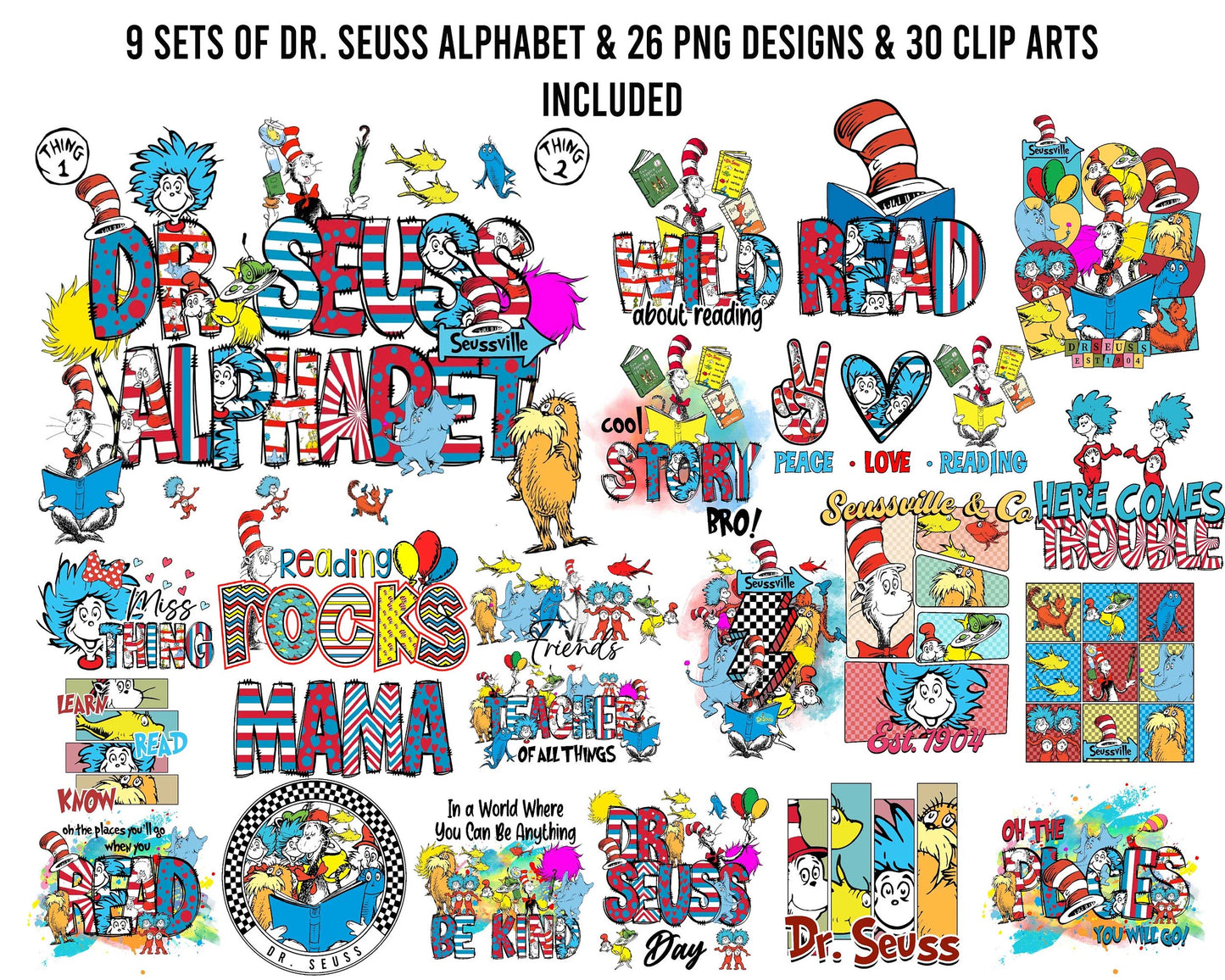 Dr. Suess Png Bundle, Dr. Suess Alphabet Png, Cat In The Hat PNG,Dr. Suess Font PNG,Doodle Alphabet PNG , Digital Download ,Instant Download