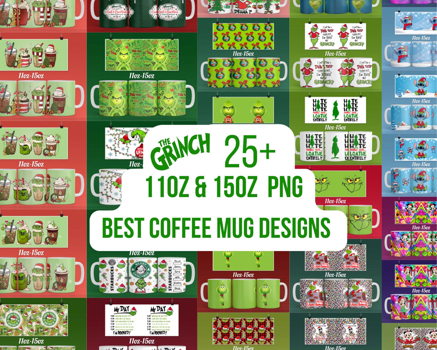 25+ file Grinch MUG TEMPLATE, Christmas coffee mug wrap PNG , Designs 20 oz sublimation, Bundle Design Template for Sublimation, Digital Download ,Instant Download