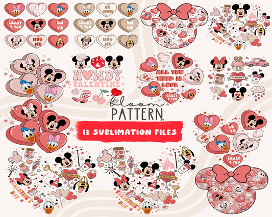 Bundle of 13 Magical Valentines Day Sublimation Designs, Mouse Magical Valentines Day Tshirt png , Digital Download ,Instant Download