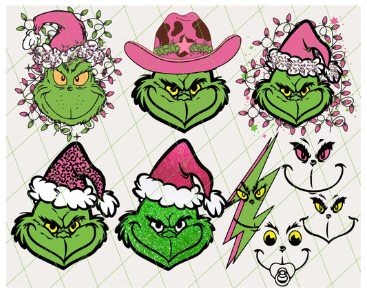 Retro Pink Christmas svg PNG, Grinch face SVG Bundle , Christmas Svg, christmas shirt design , file cut , for Cricut,  Silhouette , digital download