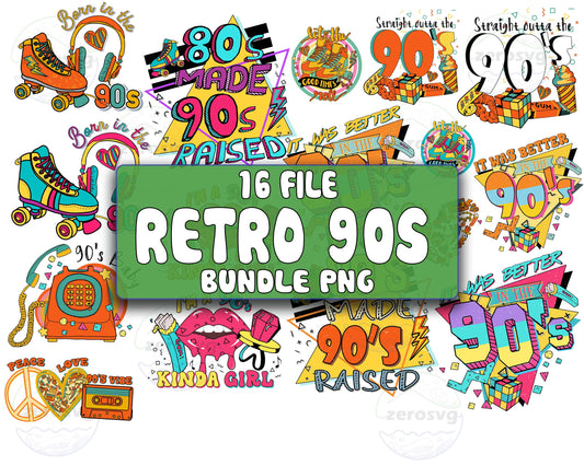 Retro 90s bundle png,16 file retro 90s png ,  for Cricut, Silhouette, digital download