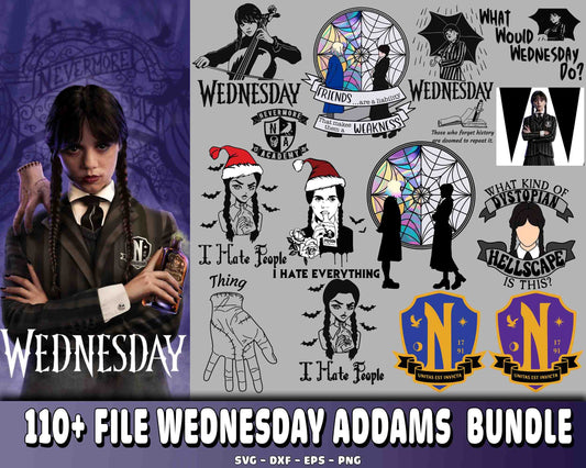Wednesday Addams SVG Bundle - 110+ FILE Wednesday Addams  SVG, EPS, PNG, DXF for Cricut, Silhouette, digital download