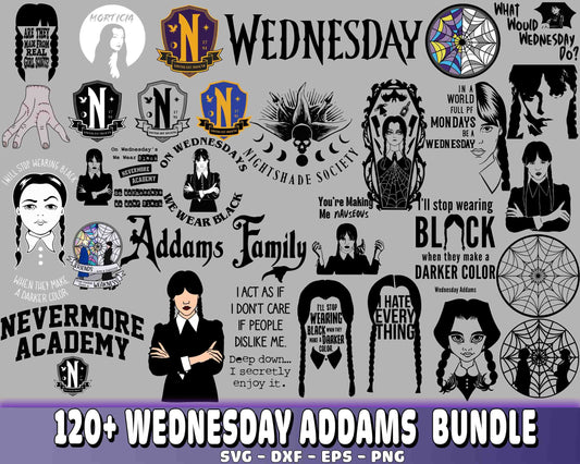 Wednesday Addams SVG Bundle - 120+ file file Wednesday Addams SVG, EPS, PNG, DXF for Cricut, Silhouette, digital download