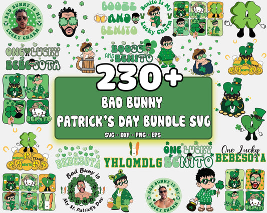Bad Bunny Patrick's day bundle svg, Patrick's day svg bundle, 230+ file Bad Bunny SVG DXF PNG EPS , cricut , file cut , Silhouette, digital download, Instant Download