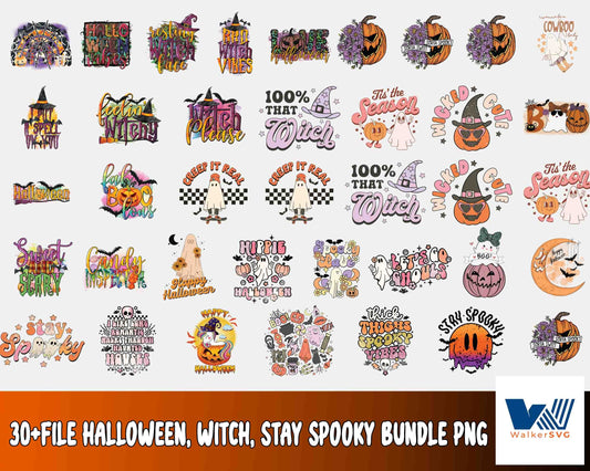 Halloween bundle png ,30+file Halloween, witch, stay spooky bundle PNG, Silhouette , Digital download