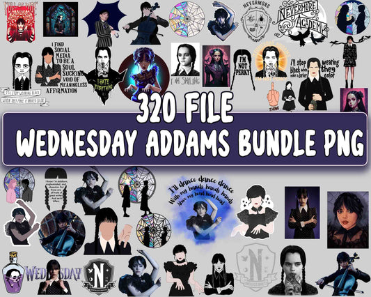 Wednesday Addams PNG Bundle -  320 file Wednesday Addams bundle PNG  for Cricut, Silhouette, digital download