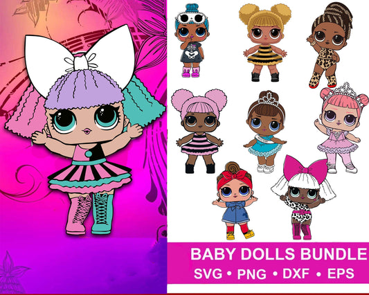 Lol dolls svg dxf eps png, 36+ file lol dolls svg , Beautiful Doll Png, baby dolls clipart set vector, New Doll Svg, Cricut , File cut , Vector file , Silhouette Digital Dowload