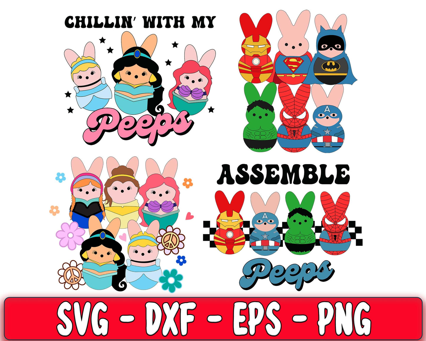 4 Easter Cartoon svg Bundle, Easter Princess svg, Easter Superman svg , Happy Easter Day svg , Easter Bunny SVG Bundle - 4+ files Easter SVG, EPS, PNG, DXF for Cricut, Silhouette