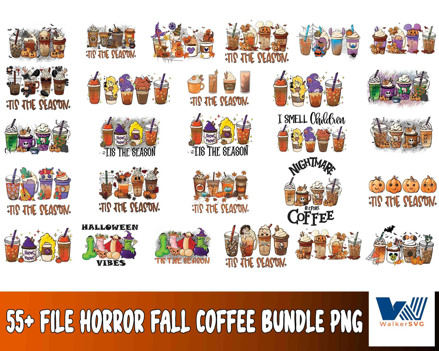 Horror Fall coffee bundle png,55+ file Tis The Season,Horror Fall coffee pumpkin,HOCUS POCUS Coffee PNG ,bundle halloween PNG , Silhouette , Digital download
