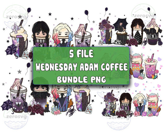 Wednesday Addams PNG Bundle -  5 file wednesday adam coffee bundle PNG  for Cricut, Silhouette, digital download