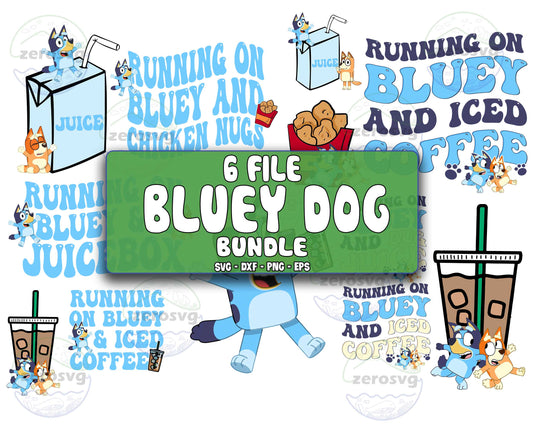 Bluey SVG Bundle - 6 file Running on Bluey Dog svg, Bluey bundle SVG, EPS, PNG, DXF for Cricut, Silhouette