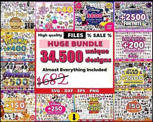 Huge bundle 34.500+ file unique designs,  SVG DXF EPS PNG - cricut - file cut - Silhouette - digital download