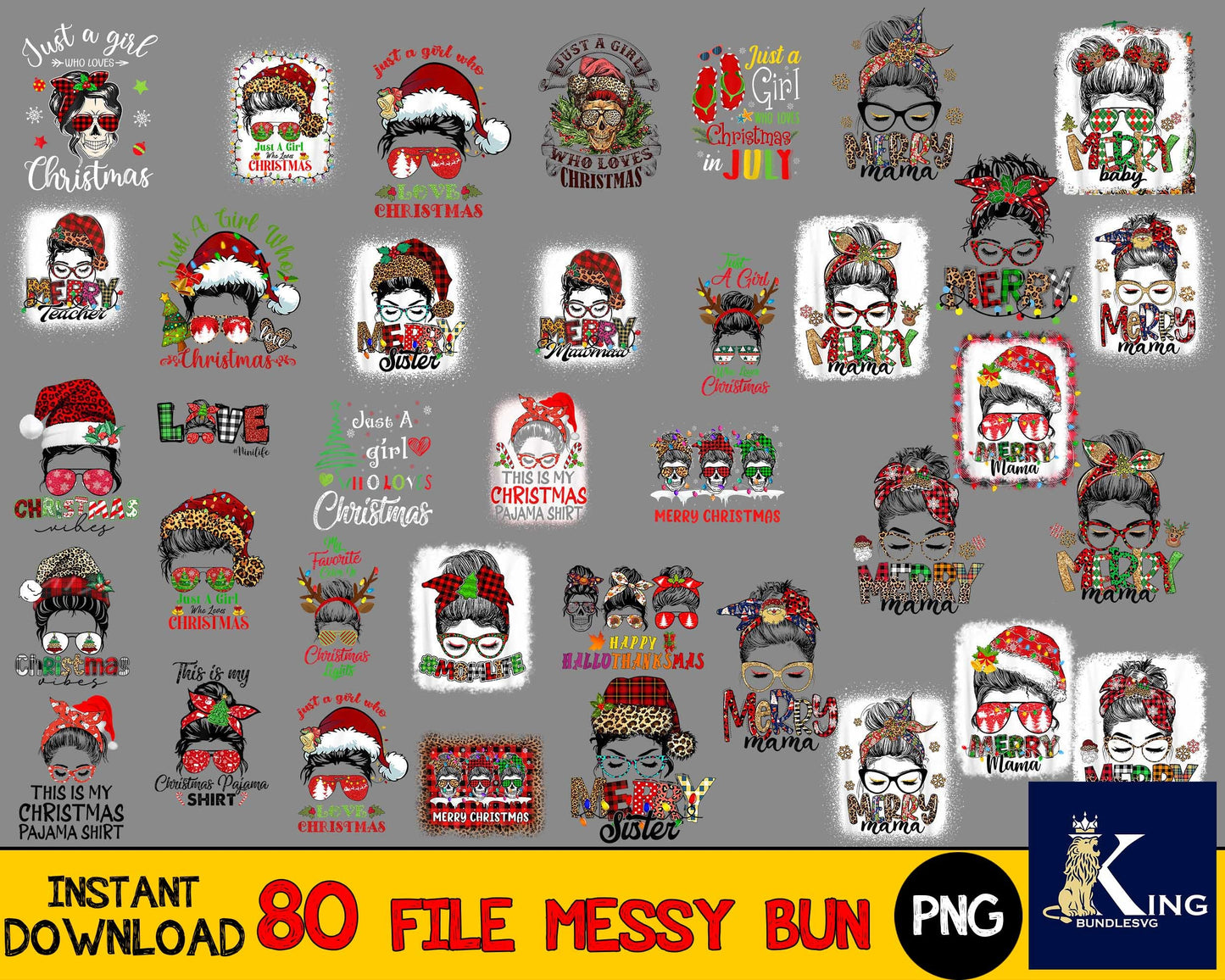 80 file messy bun bundle png ,Bundle christmas PNG, file cut, cricut,  for Cricut, Silhouette