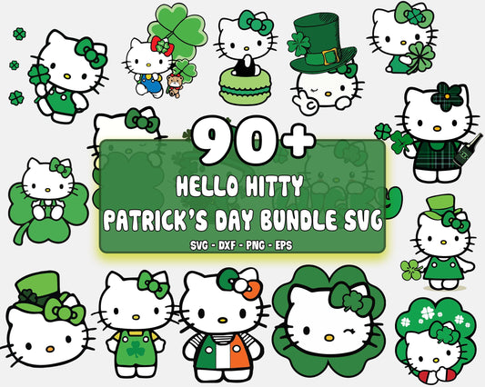 Hello-Kitty Patrick's day Bundle svg, Patrick's day svg bundle ,90+ file Hello-Kitty Patrick's day SVG SVG DXF PNG EPS , cricut , file cut , Silhouette, digital download, Instant Download