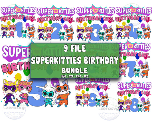 9 file Junior SuperKitties Birthday Girls Number bundle, SuperKitties Birthday Girls SVG EPS DXF PNG , Cutting Image, cricut , file cut , digital download ,Instant Download