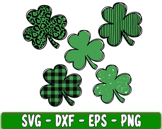 Shamrock SVG, St. Patrick's Day, Cheetah Shamrock SVG, 3 Leaf Clover, Plaid Shamrock SVG DXF PNG EPS , cricut , file cut , Silhouette, digital download, Instant Download