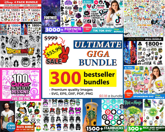 Ultimate Giga Bundle SVG - 300 Bestseller SVG Bundles - Mega SVG Bundle - cricut - file cut - Silhouette - digital download