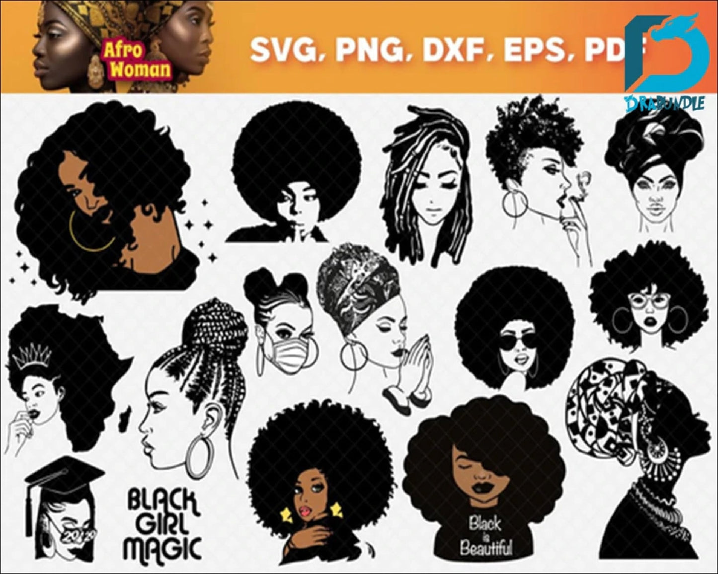 100+Afro Woman SVG, Afro Girl Svg, Afro Queen Svg, Afro Lady Svg, Curly Hair Svg, Black Woman, For Cricut, For Silhouette, Cut Files, Dxf, Png