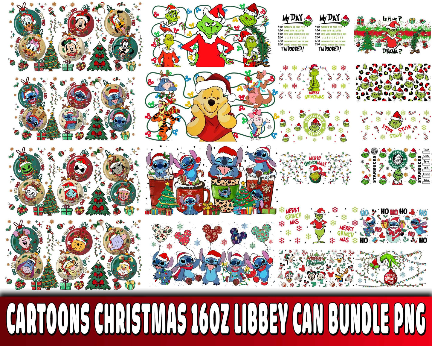 Cartoons Christmas 16oz Libbey Can bundle  PNG  , Cutting Image, cricut , file cut , digital download ,Instant Download