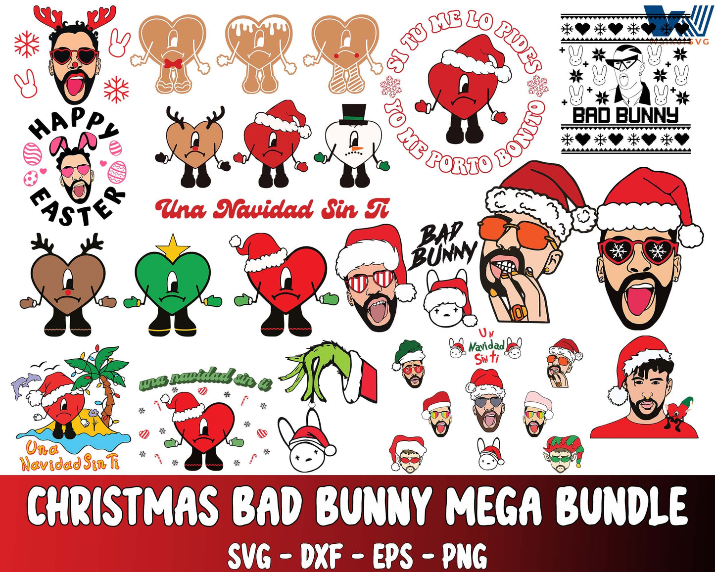 Christmas bad bunny bundle svg,  Christmas Bad Bunny mega bundle SVG , Un verano sin ti christmas SVG DXF EPS PNG , file cut , for Cricut,  Silhouette , digital download