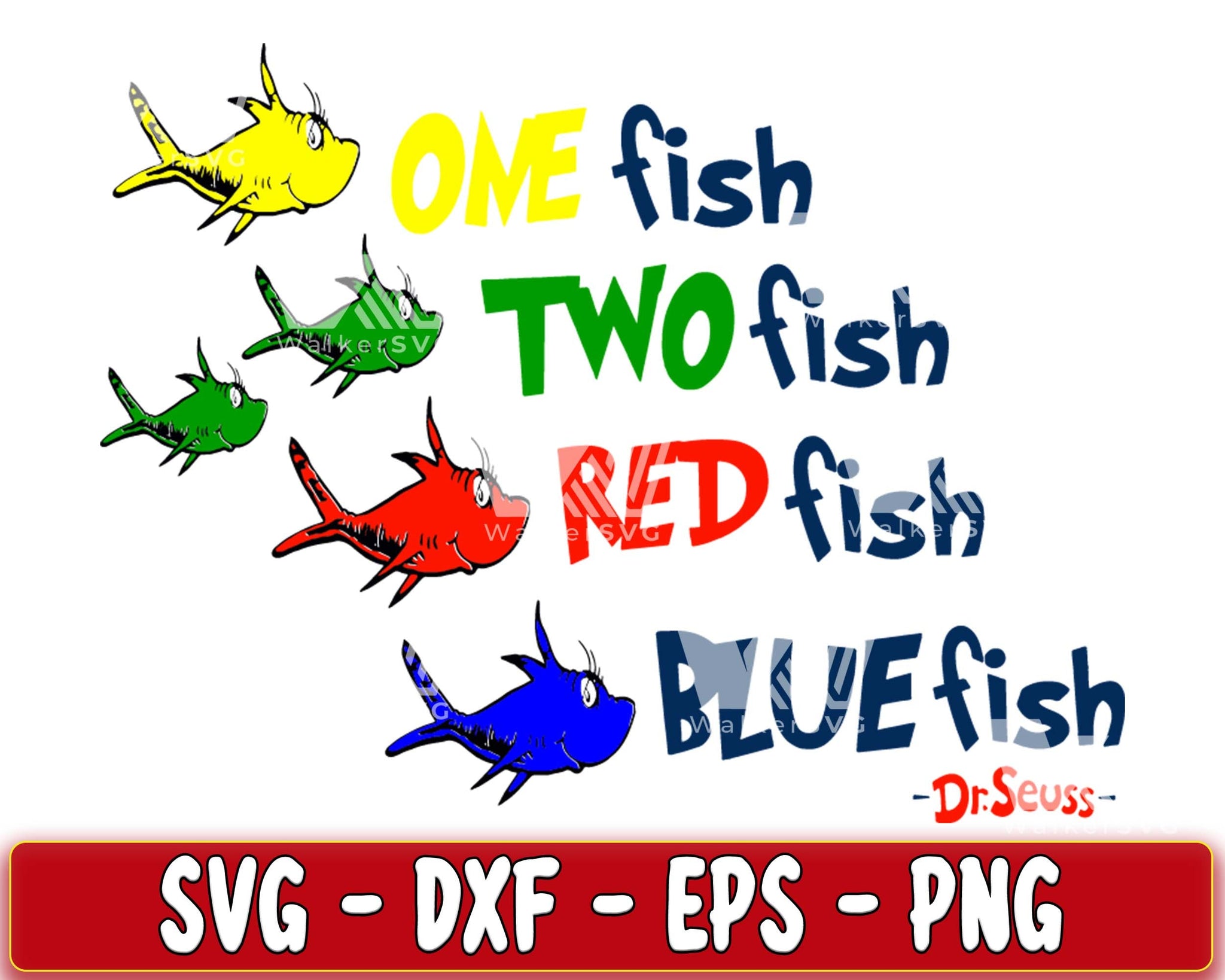 one fish two fish red fish blue fish SVG, EPS, PNG, DXF , cricut , fil ...