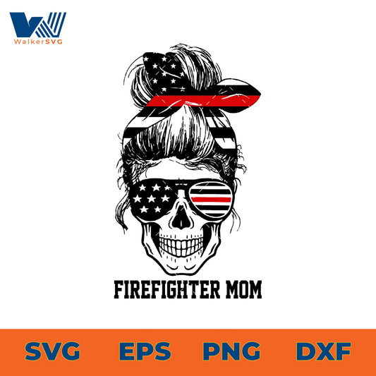 Firefighter Mom Skull SVG