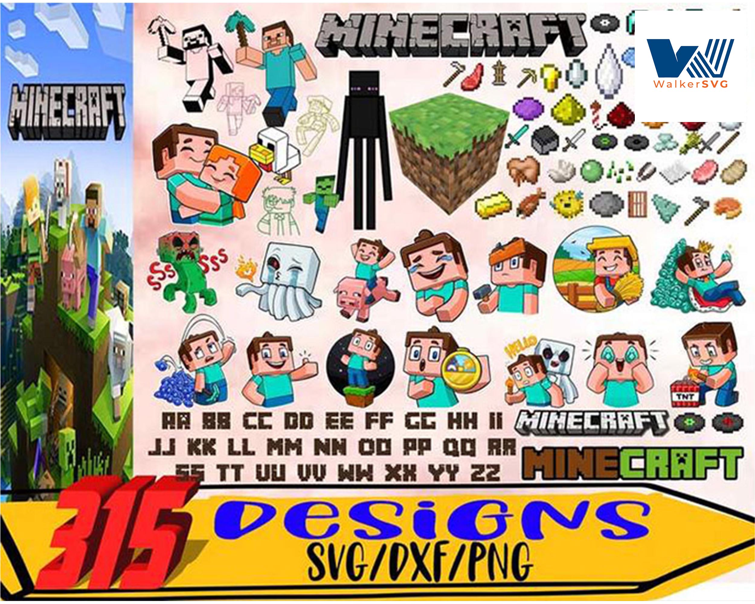 Minecraft SVG Bundle , 315+ files Minecraft SVG, EPS, PNG, DXF for Cri ...